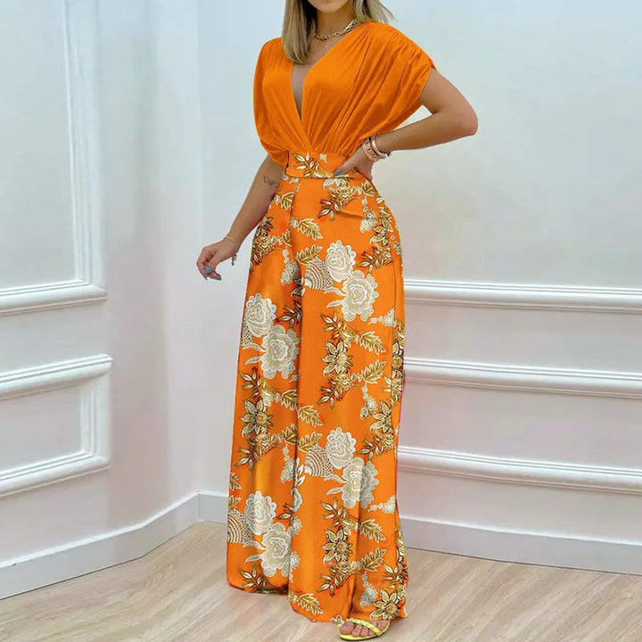 Damen jumpsuit med djup V-hals och vida ben Mirla-Eva Jonsson