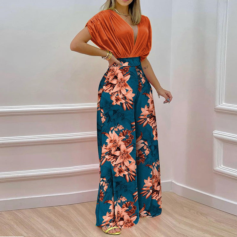 Damen jumpsuit med djup V-hals och vida ben Mirla-Eva Jonsson