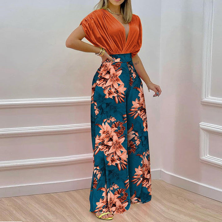Damen jumpsuit med djup V-hals och vida ben Mirla-Eva Jonsson