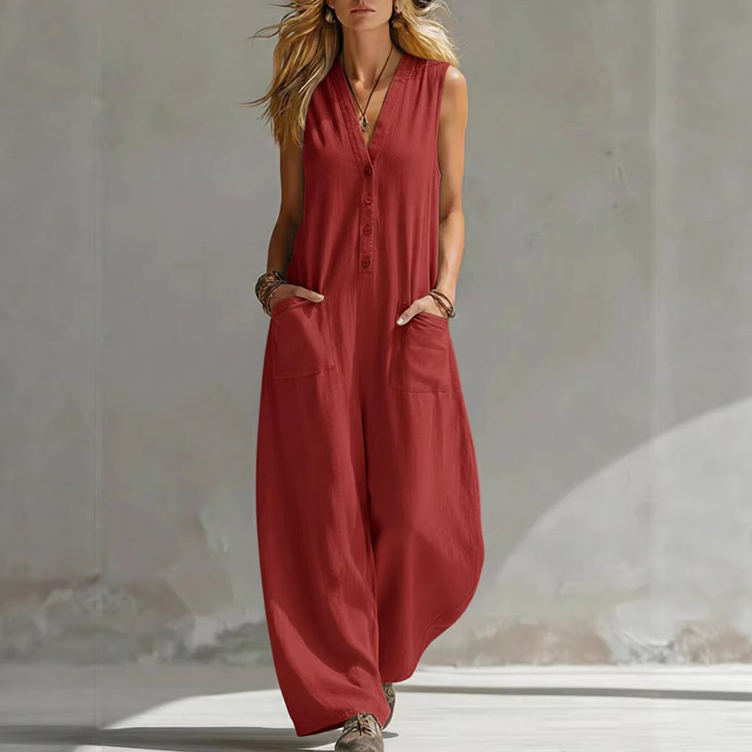 Damen jumpsuit med djup V-ringning och praktiska fickor Mirla-Eva Jonsson