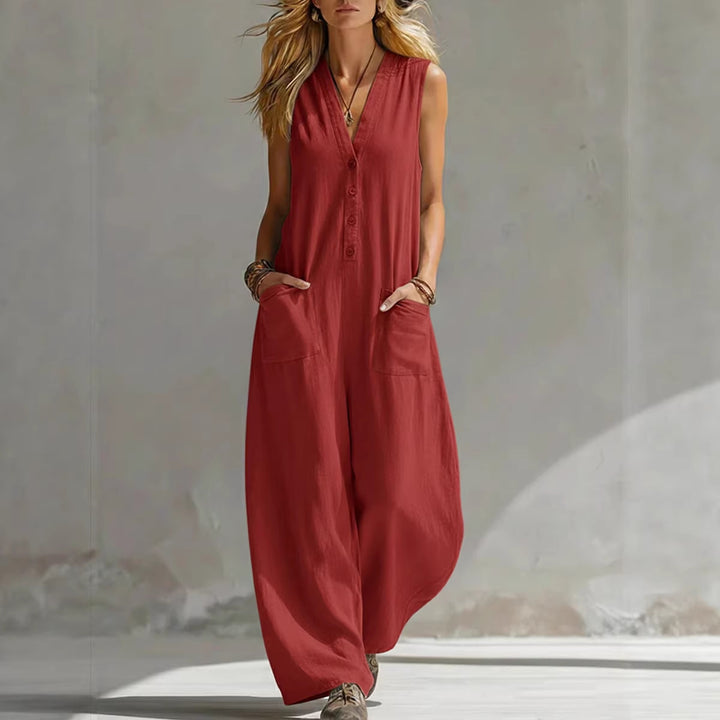 Damen jumpsuit med djup V-ringning och praktiska fickor Mirla-Eva Jonsson