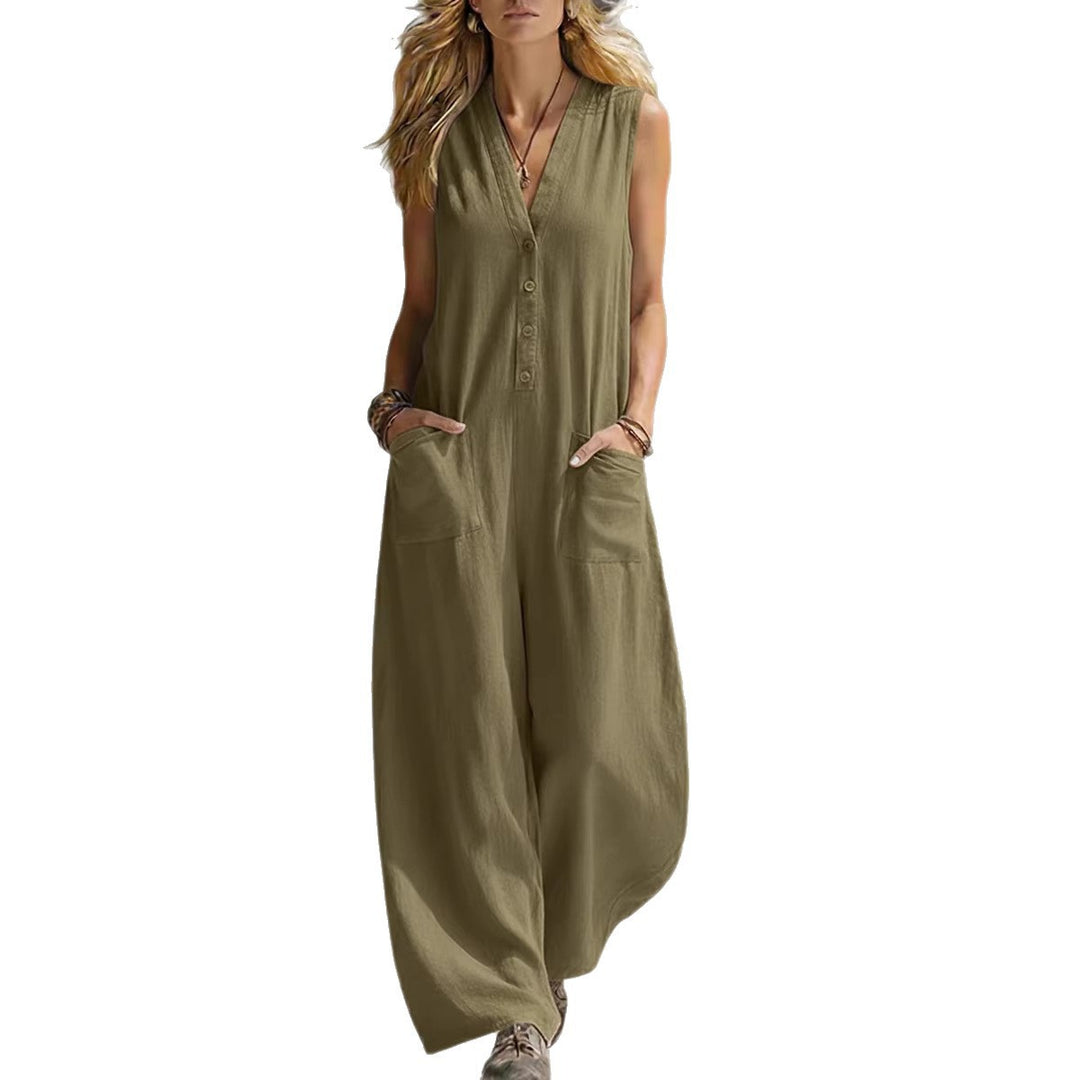 Damen jumpsuit med djup V-ringning och praktiska fickor Mirla-Eva Jonsson