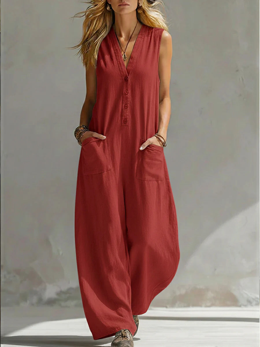 Damen jumpsuit med djup V-ringning och praktiska fickor Mirla-Eva Jonsson