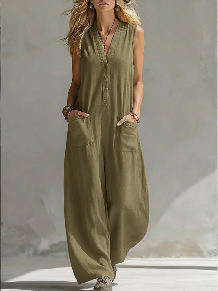 Damen jumpsuit med djup V-ringning och praktiska fickor Mirla-Eva Jonsson