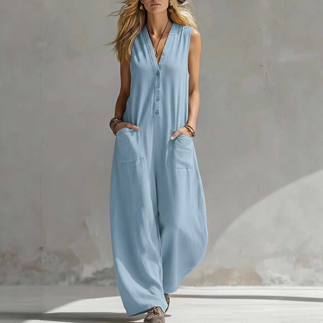Damen jumpsuit med djup V-ringning och praktiska fickor Mirla-Eva Jonsson
