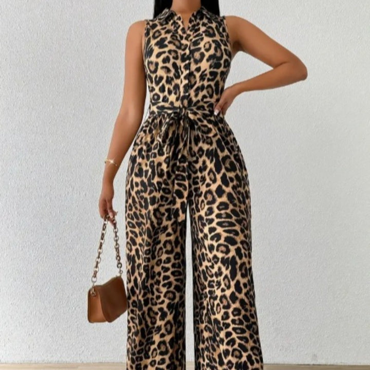 Damen jumpsuit med leopardmönster och midjebälte Mirla-Eva Jonsson