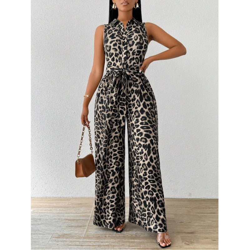 Damen jumpsuit med leopardmönster och midjebälte Mirla-Eva Jonsson