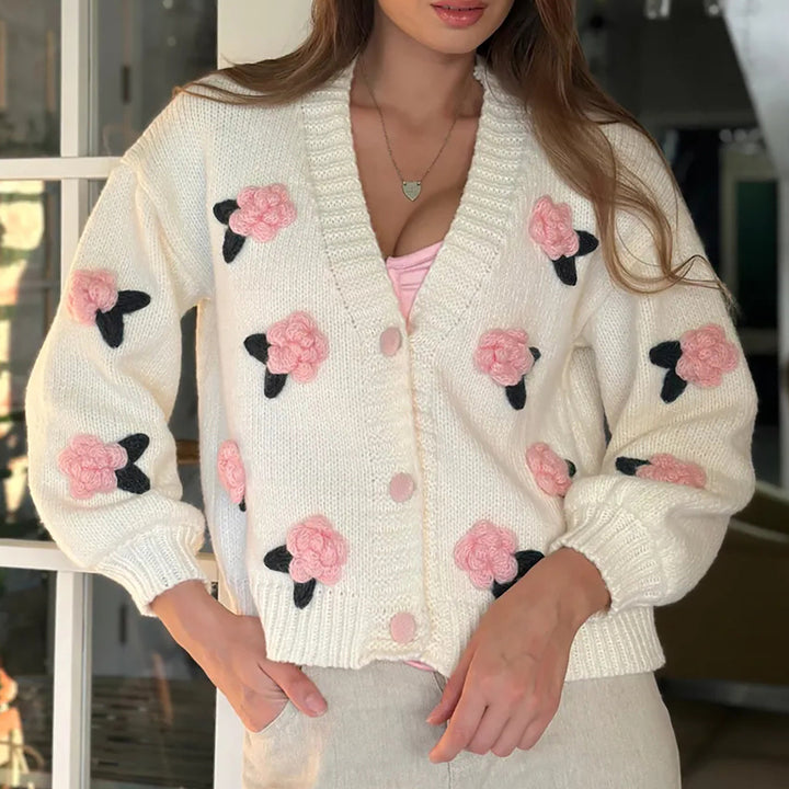 Damen kavaj med blommiga applikationer och voluminösa ärmar Mirla-Eva Jonsson