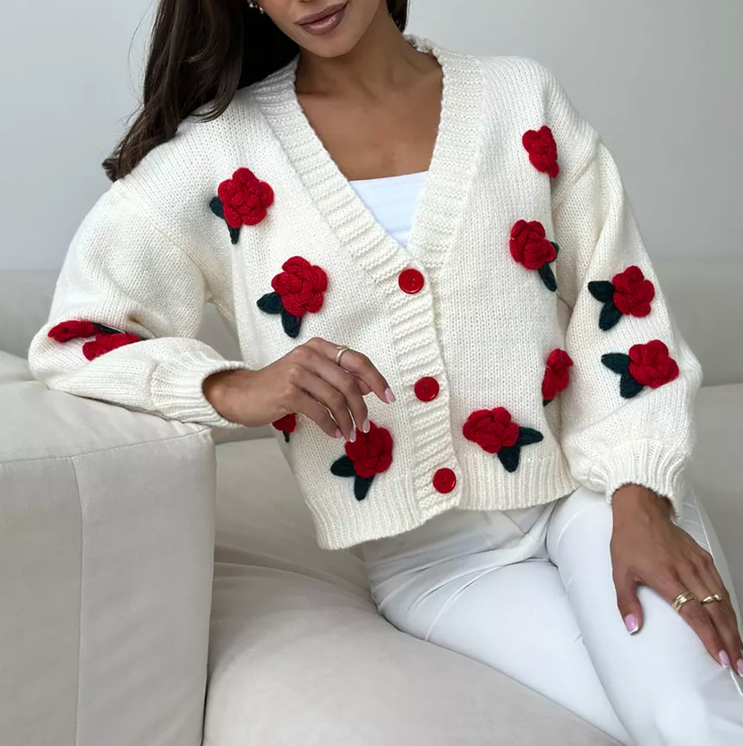 Damen kavaj med blommiga applikationer och voluminösa ärmar Mirla-Eva Jonsson