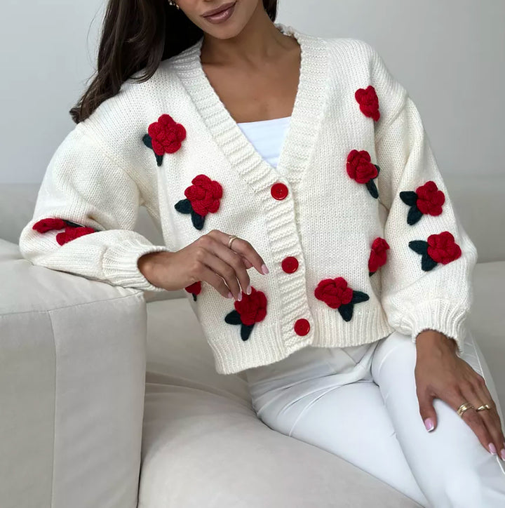 Damen kavaj med blommiga applikationer och voluminösa ärmar Mirla-Eva Jonsson