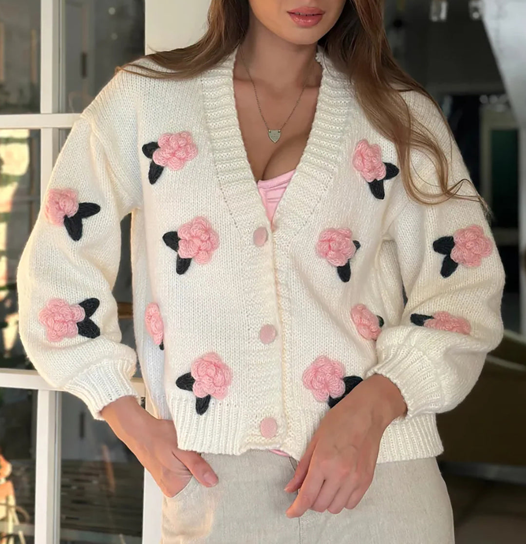 Damen kavaj med blommiga applikationer och voluminösa ärmar Mirla-Eva Jonsson