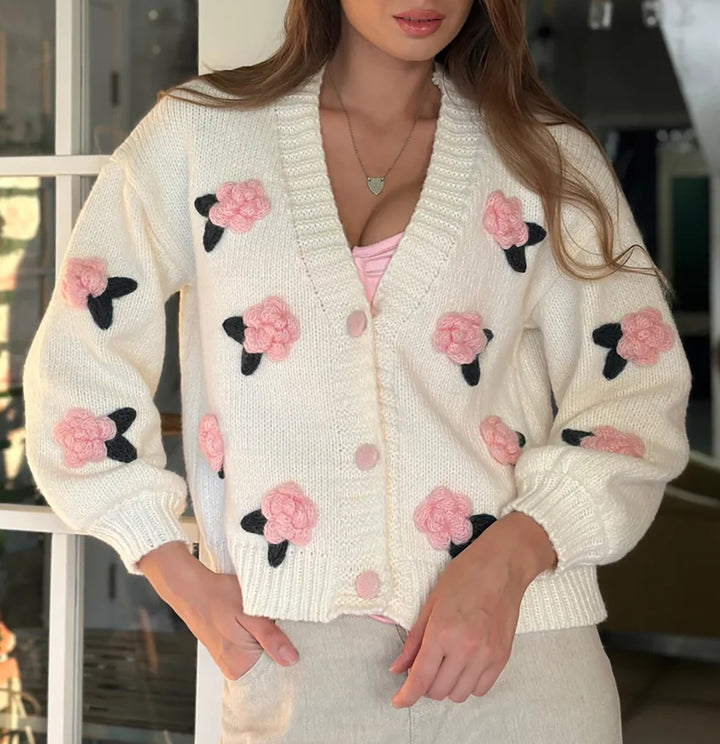 Damen kavaj med blommiga applikationer och voluminösa ärmar Mirla-Eva Jonsson