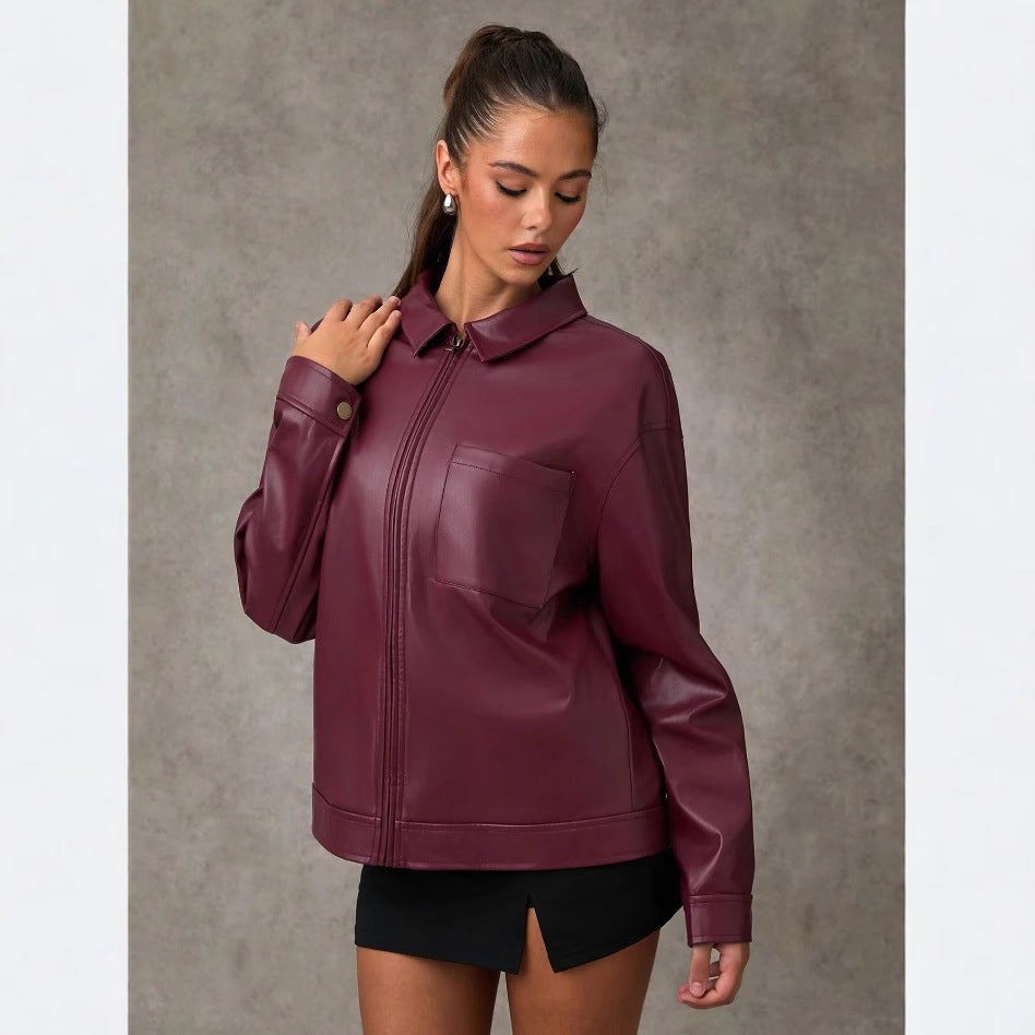 Damen konstläderjacka med oversized snitt och praktisk bröstficka Eva Jonsson-Eva Jonsson