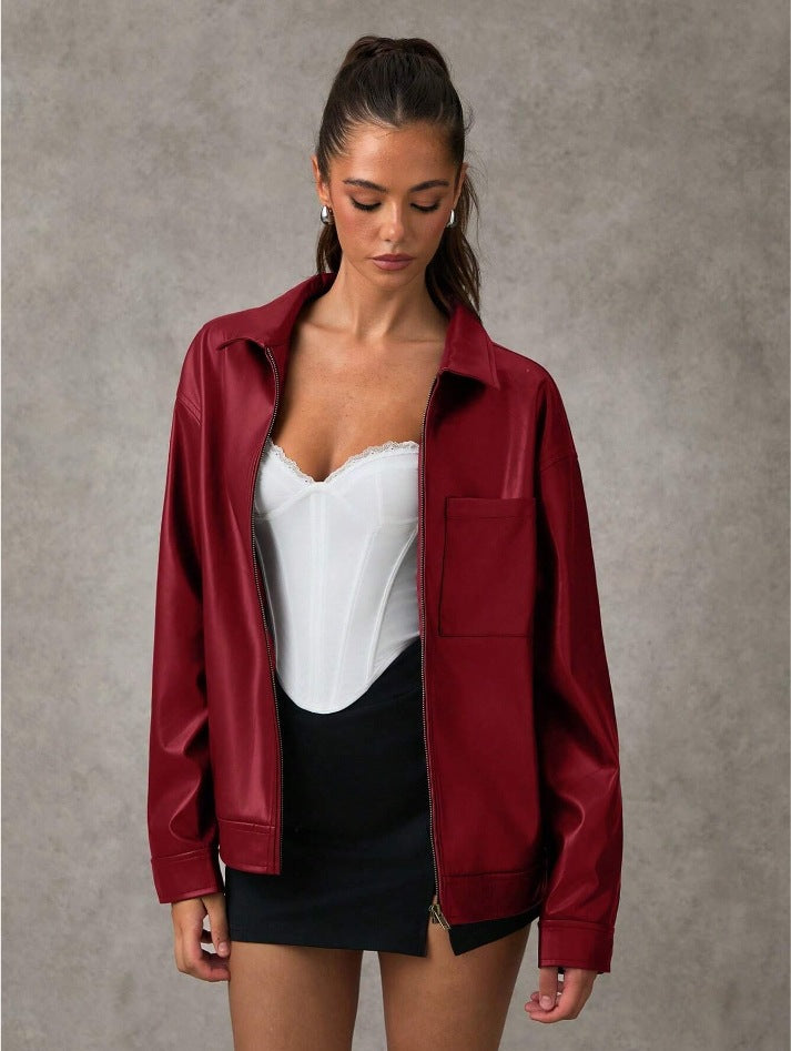 Damen konstläderjacka med oversized snitt och praktisk bröstficka Mirla-Eva Jonsson