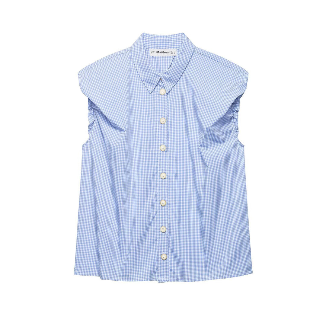 Damen kortärmad blus med moderna ränder och elegant knappslå Mirla-Eva Jonsson
