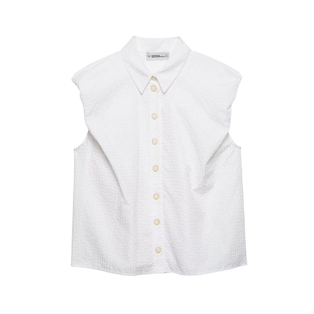 Damen kortärmad blus med moderna ränder och elegant knappslå Mirla-Eva Jonsson