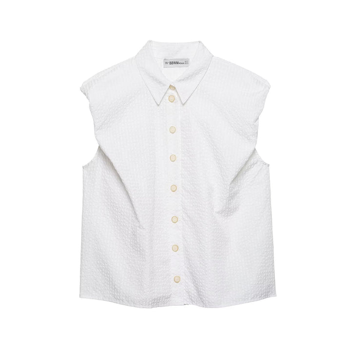 Damen kortärmad blus med moderna ränder och elegant knappslå Mirla-Eva Jonsson