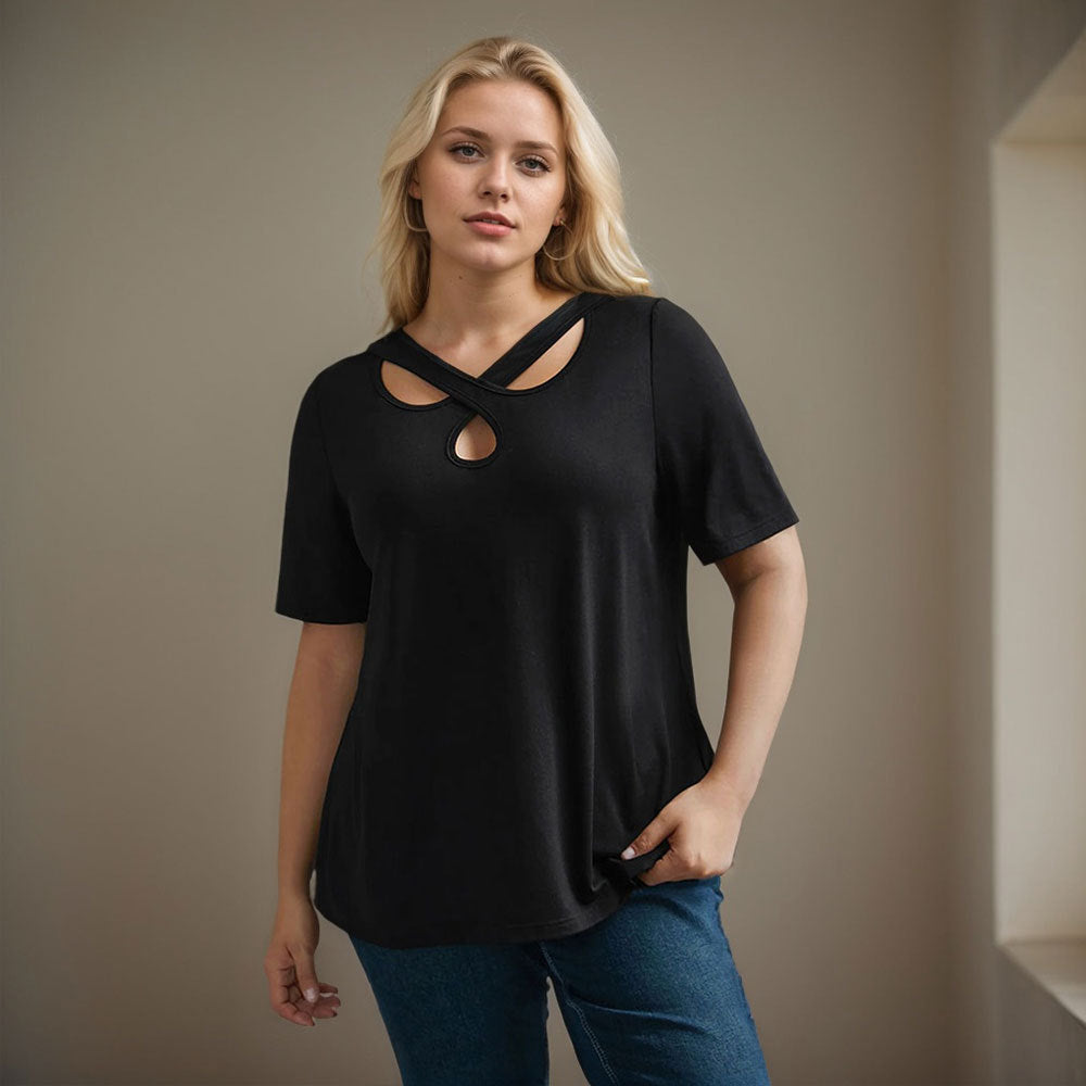 Damen kortärmad skjorta med korsutskärning Mirla-Eva Jonsson