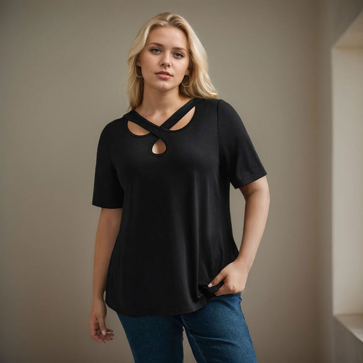 Damen kortärmad skjorta med korsutskärning Mirla-Eva Jonsson