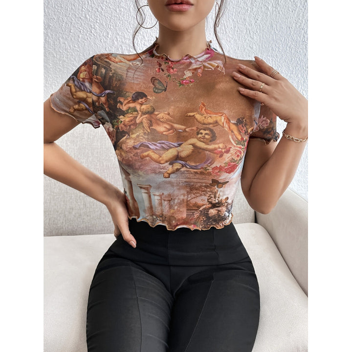 Damen kortärmad t-shirt med konstnärlig utskrift och modisch skärning Mirla-Eva Jonsson