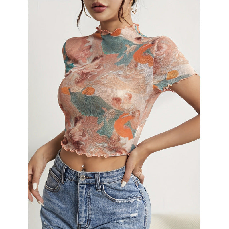 Damen kortärmad t-shirt med konstnärlig utskrift och modisch skärning Mirla-Eva Jonsson