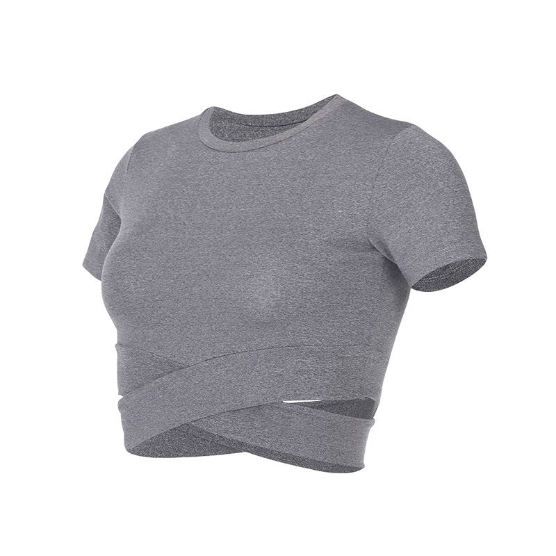 Damen kortärmad tränings-crop-top med innovativt omslagseffekt Mirla-Eva Jonsson