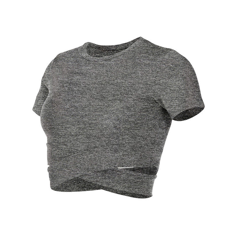 Damen kortärmad tränings-crop-top med innovativt omslagseffekt Mirla-Eva Jonsson