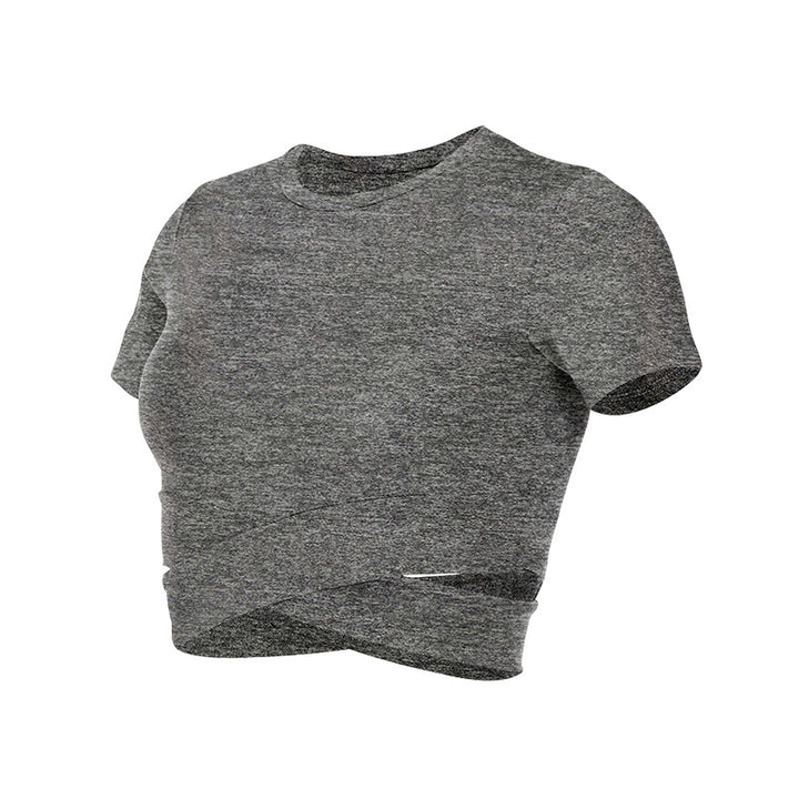 Damen kortärmad tränings-crop-top med innovativt omslagseffekt Mirla-Eva Jonsson