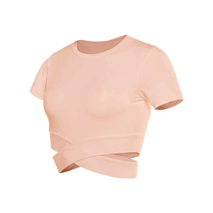 Damen kortärmad tränings-crop-top med innovativt omslagseffekt Mirla-Eva Jonsson