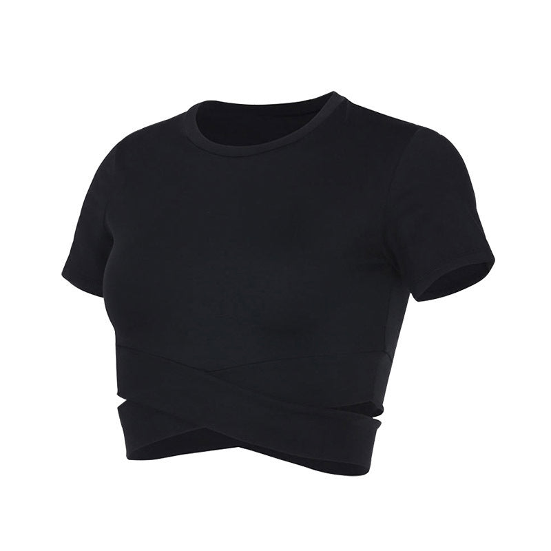 Damen kortärmad tränings-crop-top med innovativt omslagseffekt Mirla-Eva Jonsson