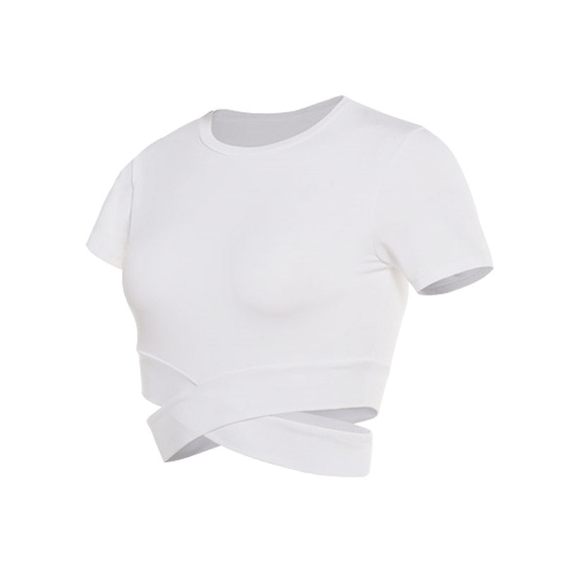 Damen kortärmad tränings-crop-top med innovativt omslagseffekt Mirla-Eva Jonsson