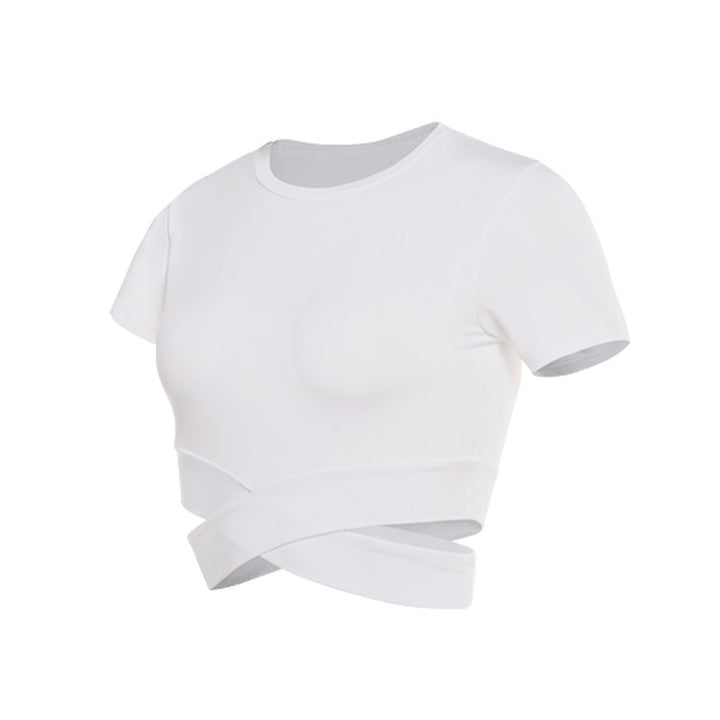 Damen kortärmad tränings-crop-top med innovativt omslagseffekt Mirla-Eva Jonsson