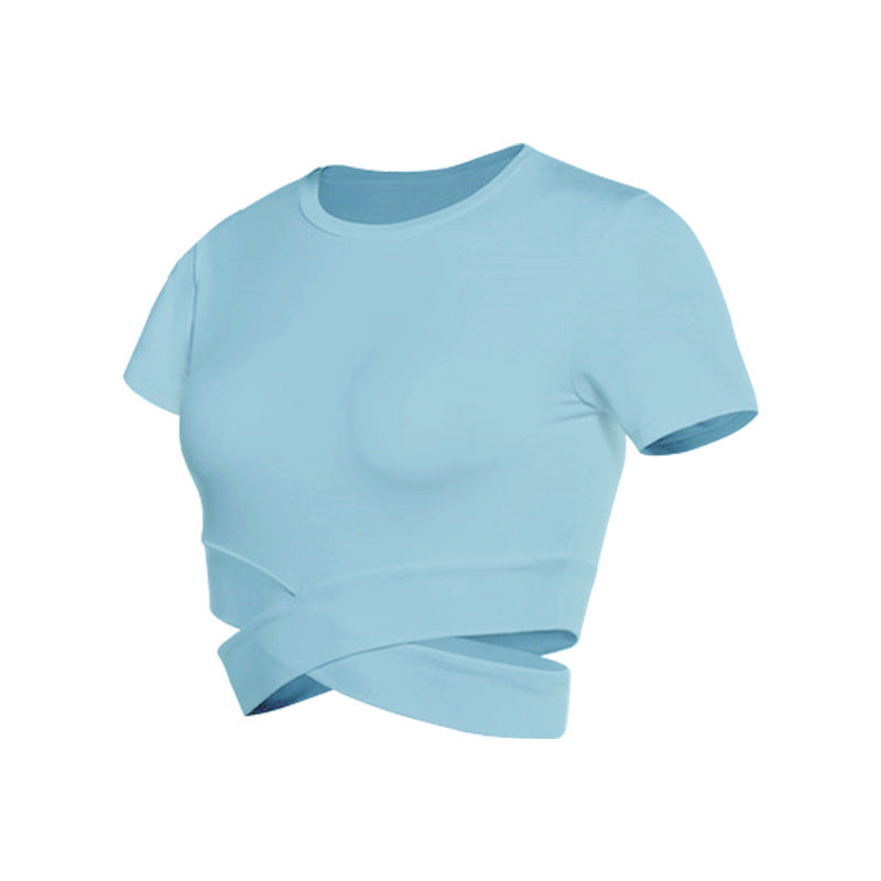 Damen kortärmad tränings-crop-top med innovativt omslagseffekt Mirla-Eva Jonsson