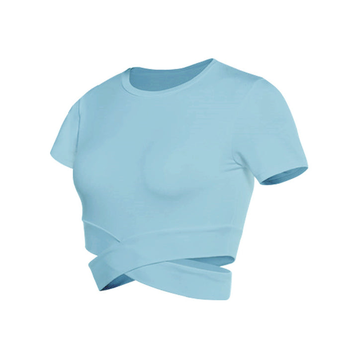 Damen kortärmad tränings-crop-top med innovativt omslagseffekt Mirla-Eva Jonsson