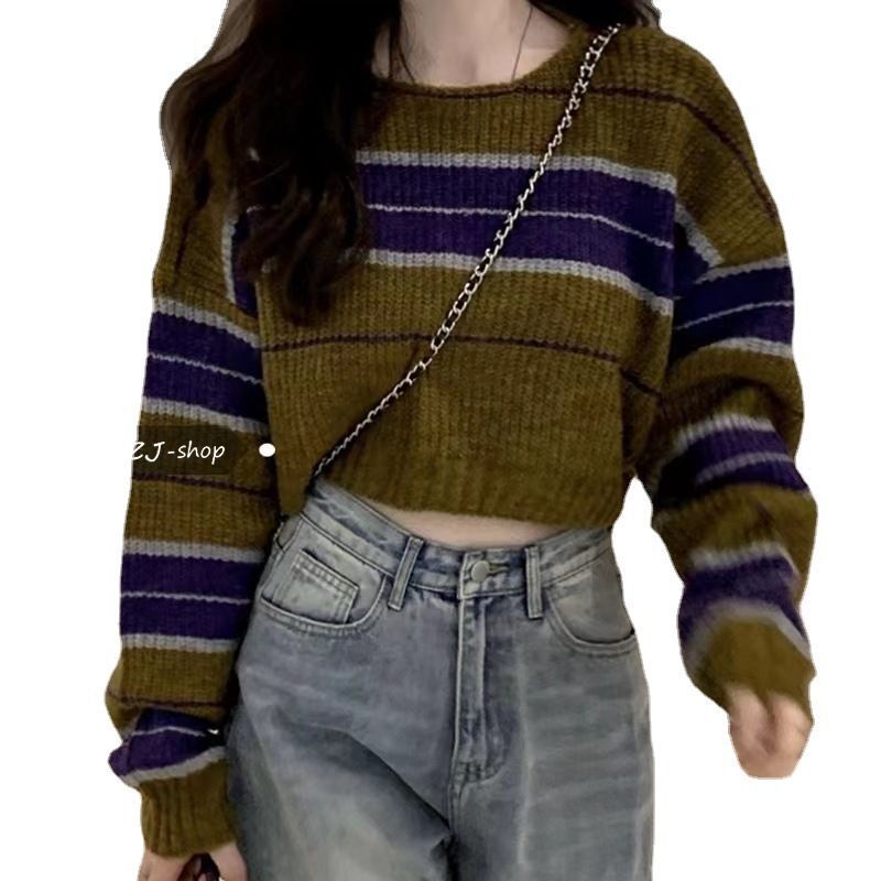 Damen kurz geschnittener Strickpullover mit horizontalem Streifenmuster Mirla-Eva Jonsson
