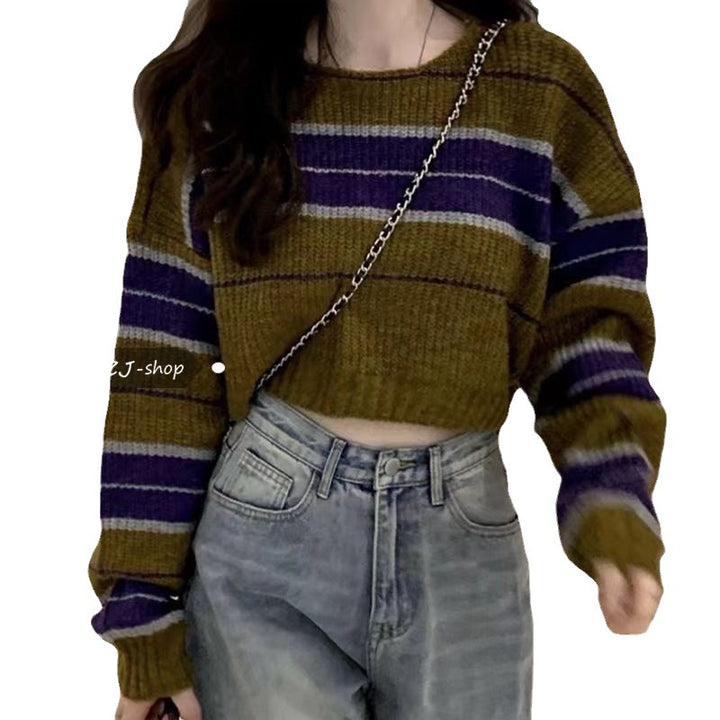 Damen kurz geschnittener Strickpullover mit horizontalem Streifenmuster Mirla-Eva Jonsson