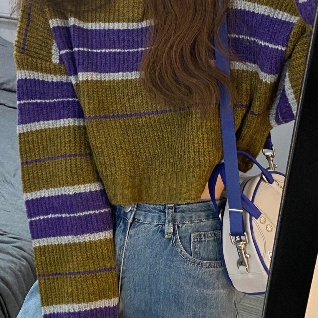 Damen kurz geschnittener Strickpullover mit horizontalem Streifenmuster Mirla-Eva Jonsson