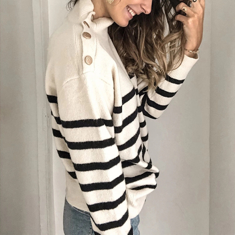 Damen kuscheliger Pullover mit modernem Stehkragen und dekorativen Knöpfen Mirla-Eva Jonsson