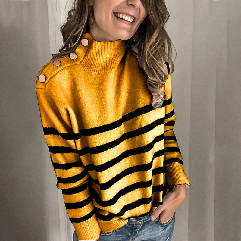 Damen kuscheliger Pullover mit modernem Stehkragen und dekorativen Knöpfen Mirla-Eva Jonsson