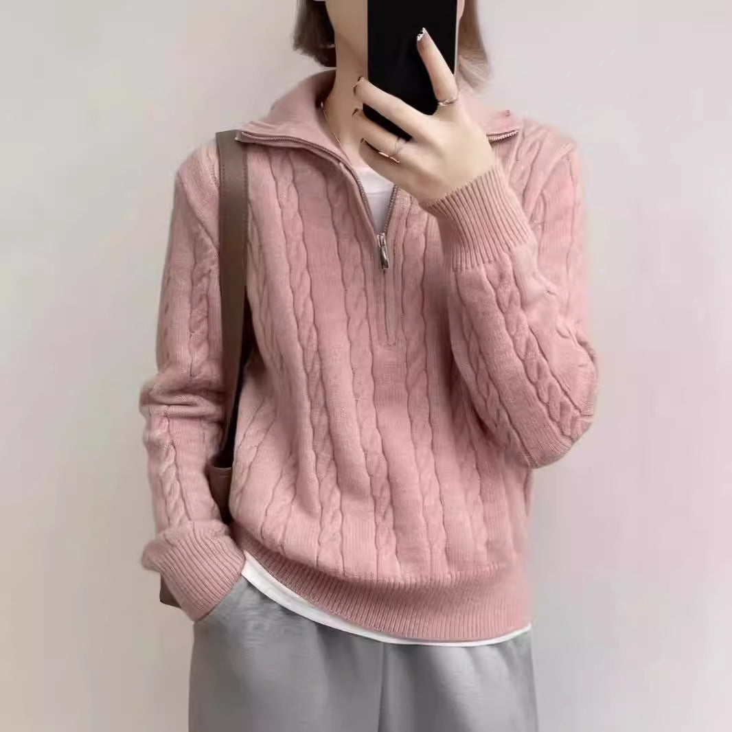 Damen kuscheliger Strickpullover mit hochschließendem Kragen und Zipper Mirla-Eva Jonsson