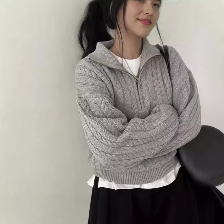 Damen kuscheliger Strickpullover mit hochschließendem Kragen und Zipper Mirla-Eva Jonsson