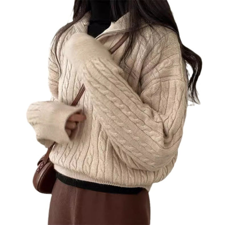 Damen kuscheliger Strickpullover mit hochschließendem Kragen und Zipper Mirla-Eva Jonsson