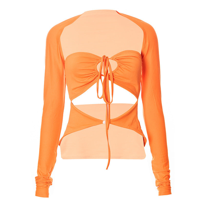 Damen långärmad linne med kreativt cut-out och elegant omslagseffekt Mirla-Eva Jonsson