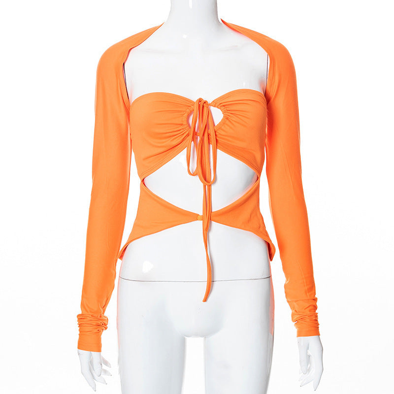 Damen långärmad linne med kreativt cut-out och elegant omslagseffekt Mirla-Eva Jonsson