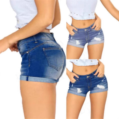 Damen lässiga Destroyed Jeansshorts med uppvikt fåll Mirla-Eva Jonsson