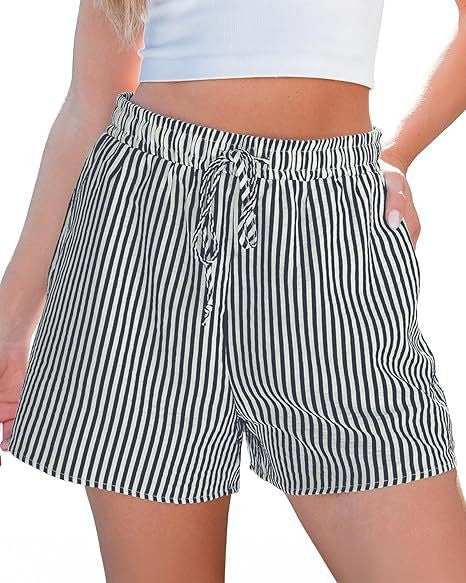 Damen lässiga shorts med elastisk midjeband och randigt mönster Mirla-Eva Jonsson