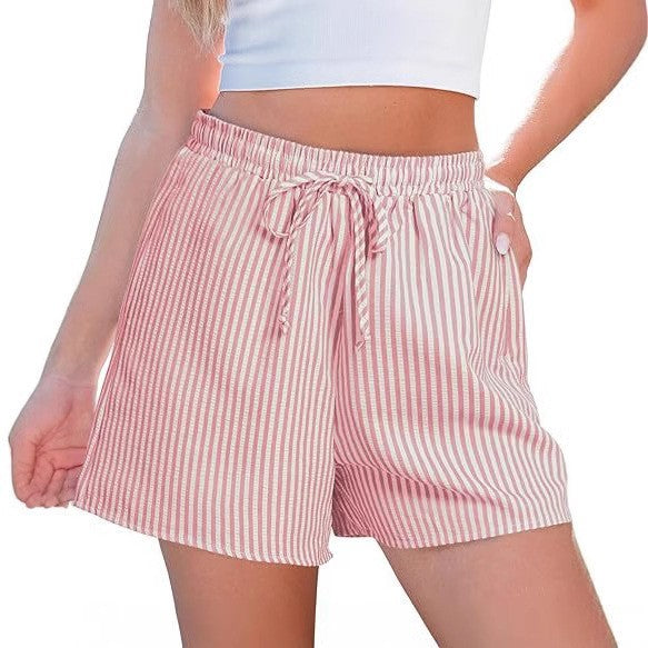 Damen lässiga shorts med elastisk midjeband och randigt mönster Mirla-Eva Jonsson