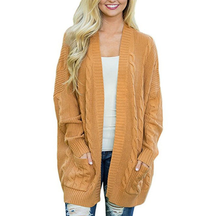 Damen lässige Strickjacke mit Kabelmuster und großzügigen Taschen Eva Jonsson-Eva Jonsson