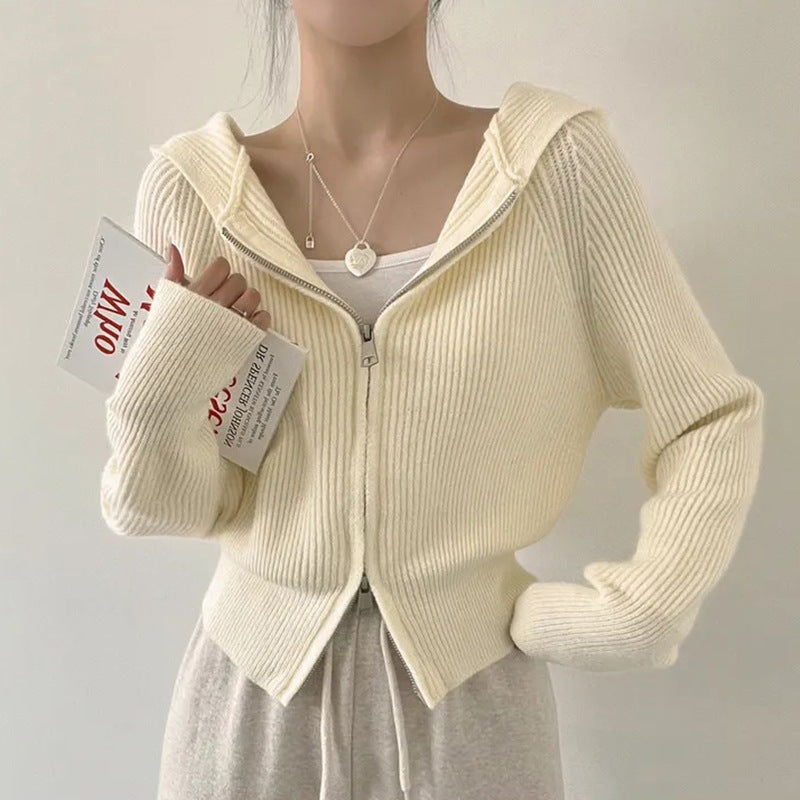 Damen lässige Strickjacke mit Kapuze und Reißverschluss Mirla-Eva Jonsson