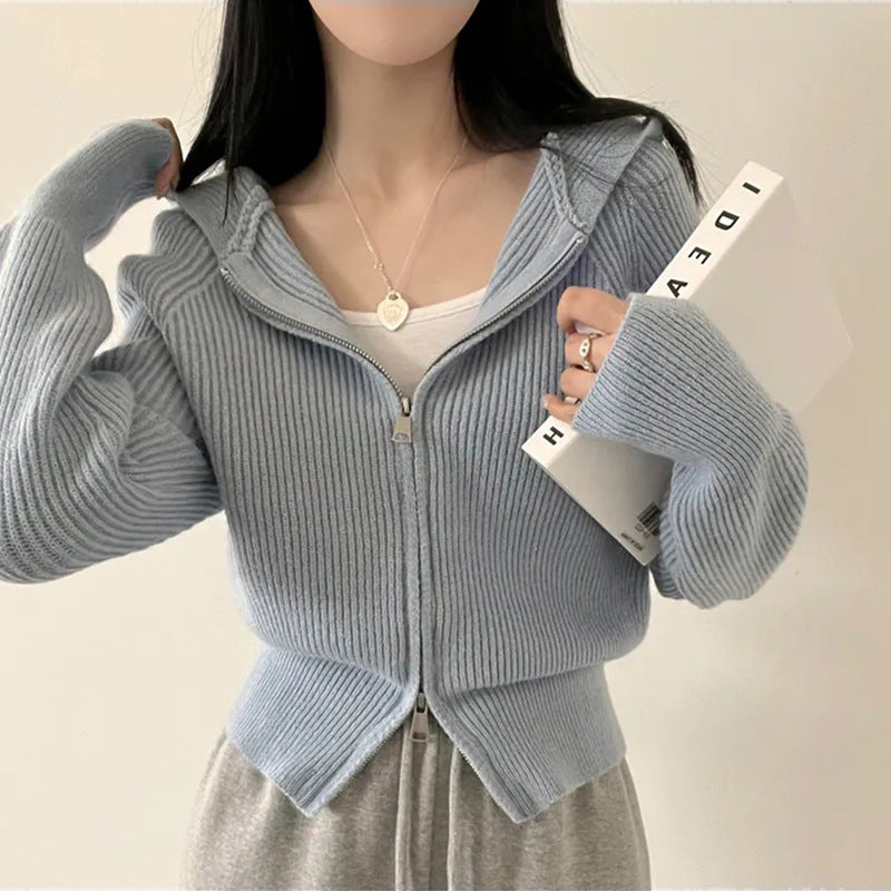 Damen lässige Strickjacke mit Kapuze und Reißverschluss Mirla-Eva Jonsson